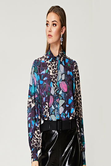 Multi Print Short Chiffon Blouse Angeleye
